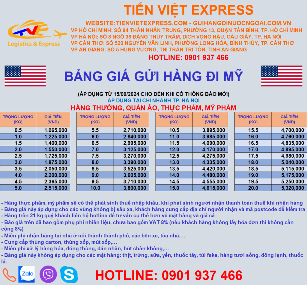 Dịch Vụ Gửi Hàng Đi Mỹ Giá Tốt - Nhanh Chóng - Nhiệt Tình - Tiến Việt Express